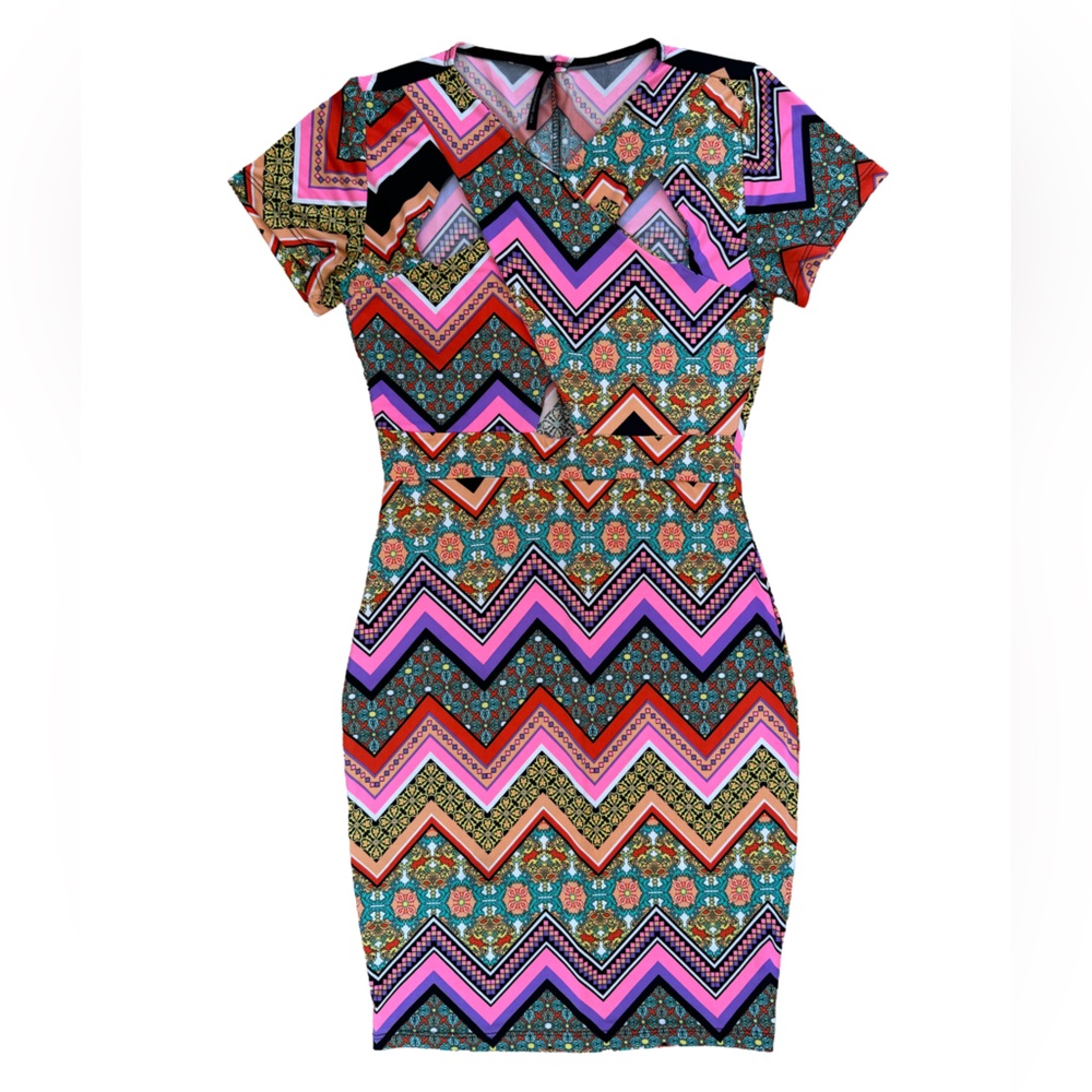 Womens ZigZag Multi Design Multicoloured Midi Dress